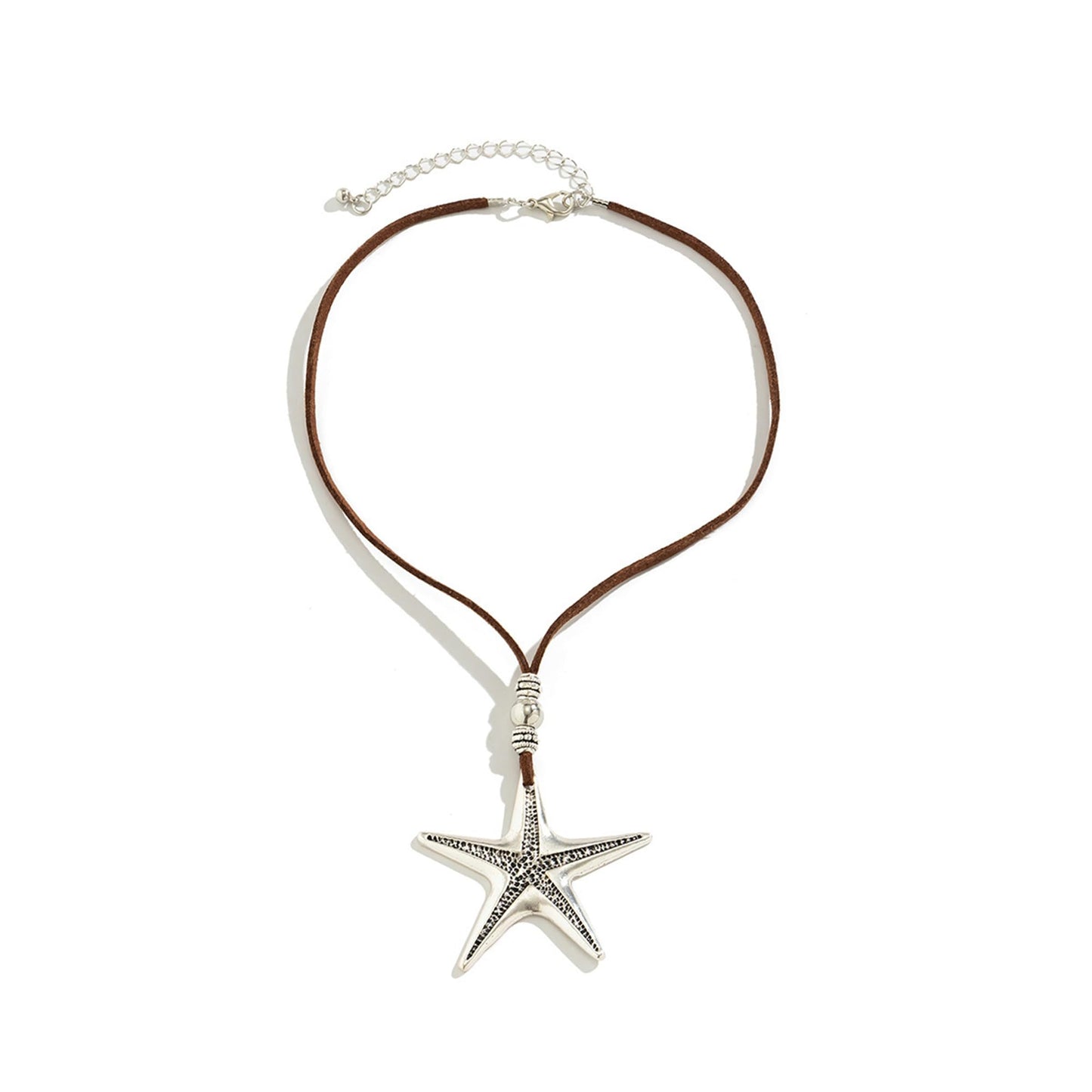 Decixde Starfish Necklace for Women Beach Pendant Necklace White Blue Silver Gold Starfish Necklace Boho Choker Necklace Summer Beach Jewelry for Women (silver grey)
