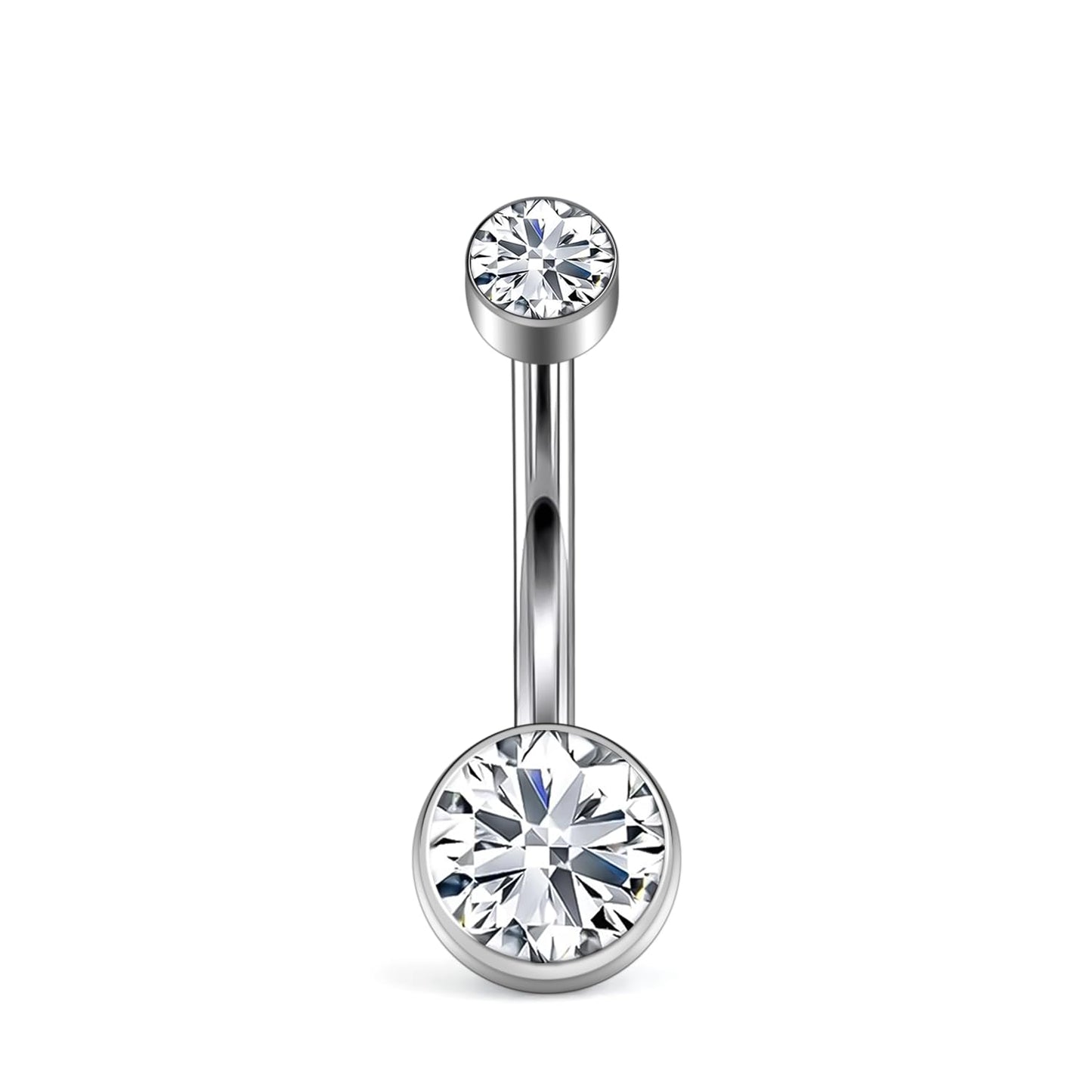XUU Titanium Belly Button Rings, Black & Silver – 14G Internally Threaded Navel Piercing Jewelry, 10mm & 12mm Curved Barbells with 7 Colors Gems – Hypoallergenic (Silver-Clear cz, 10MM)
