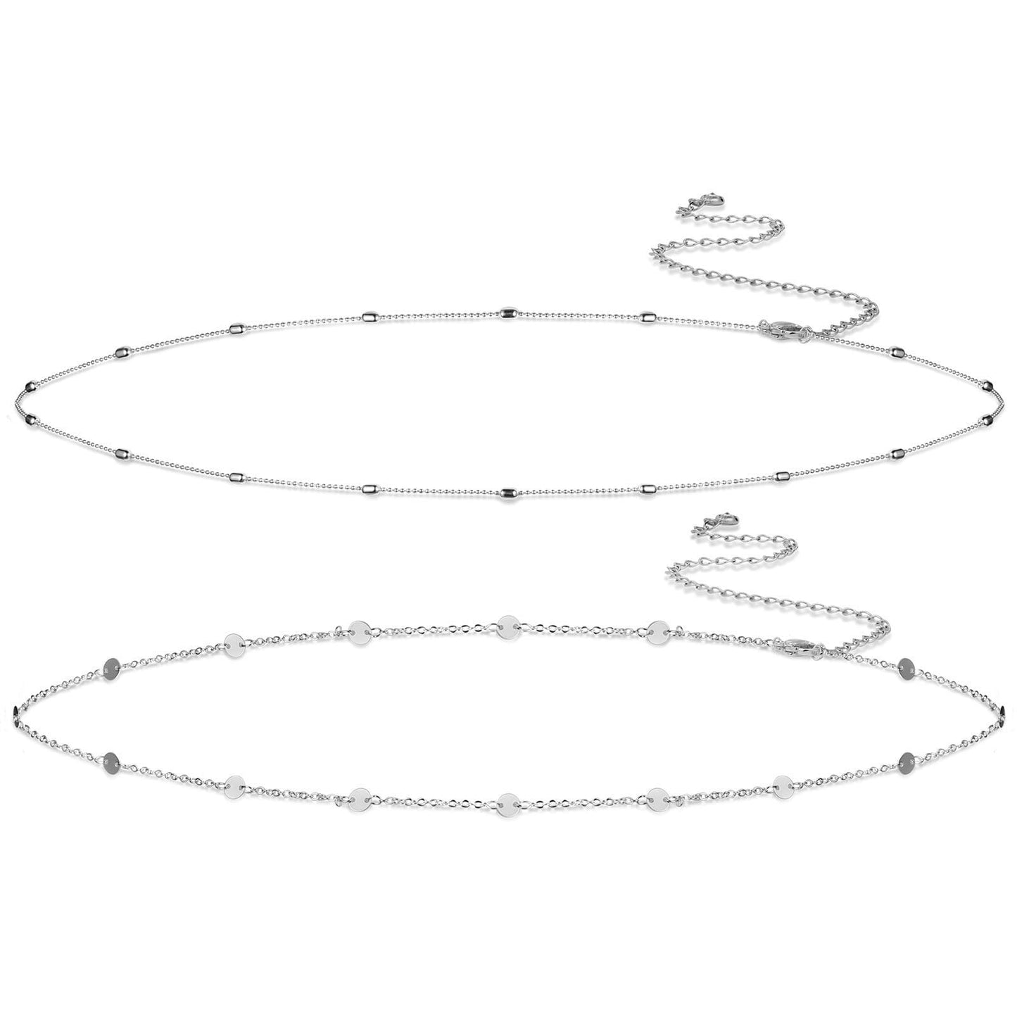 Sargetou 14K Sterling Silver Plated Waist Chain for Women Waterproof,Beaded Sequin Body Jewelry Chains Sexy Bikini 2PCS Belly Belt Beach Gift Adjustable 26.5-33Inch