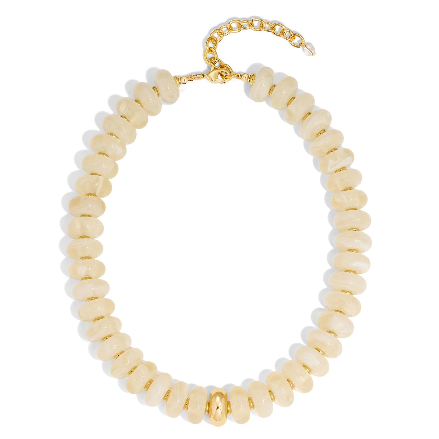 HolidayQbee Beaded Necklace for Women Chunky Beaded Necklace Boho Oval Big Bead Statement White Bead Choker Necklaces Fashion Trendy Summer Beach Jewelry Gifts