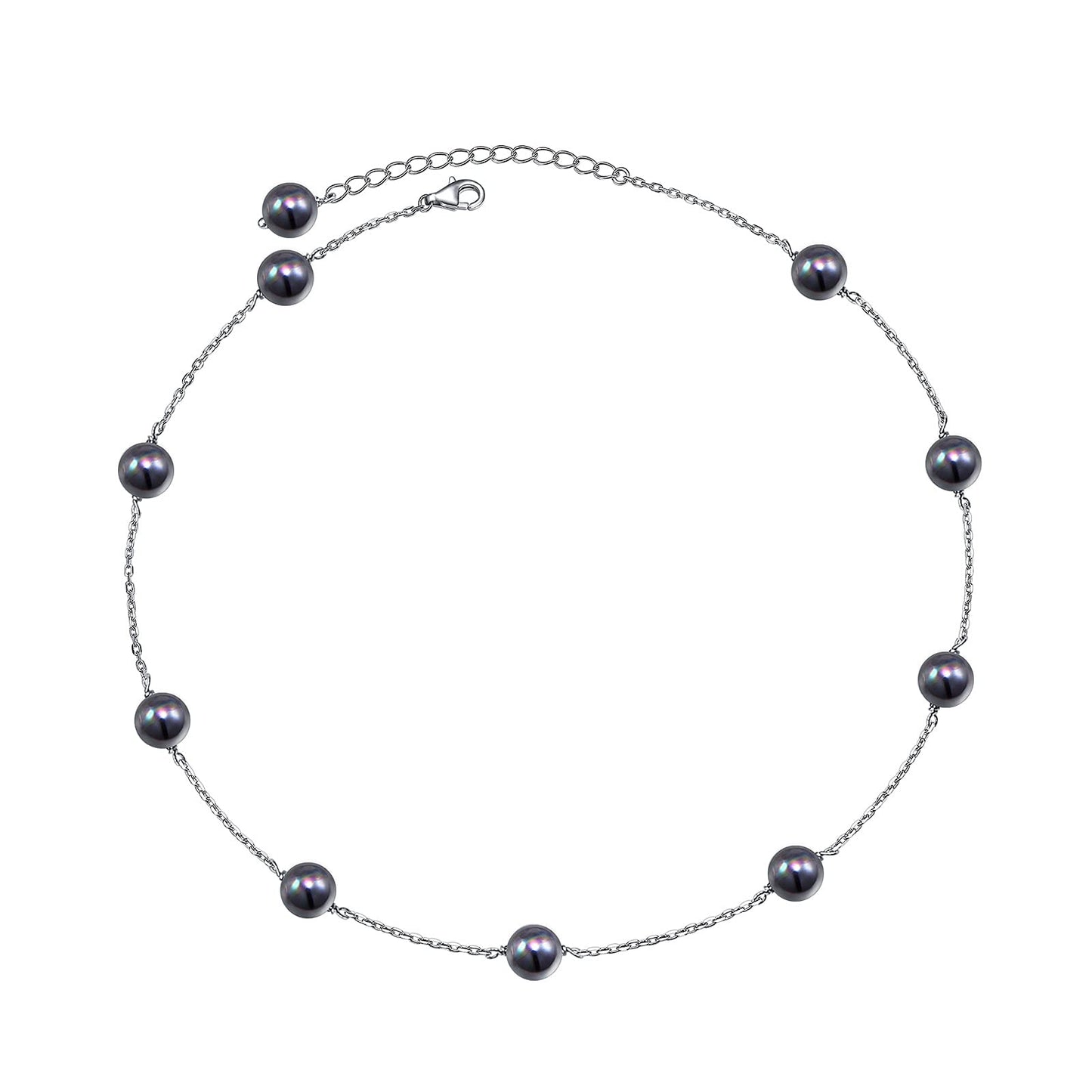 S925 Sterling Silver Black Pearl Bead Choker Short Dainty Necklace Pendant for Women Jewelry Gift