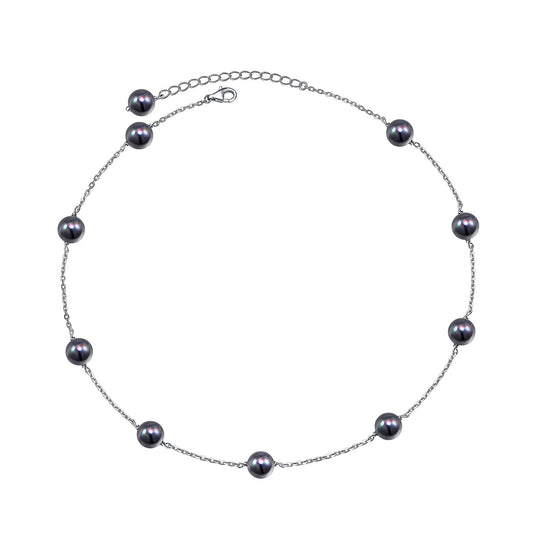 S925 Sterling Silver Black Pearl Bead Choker Short Dainty Necklace Pendant for Women Jewelry Gift