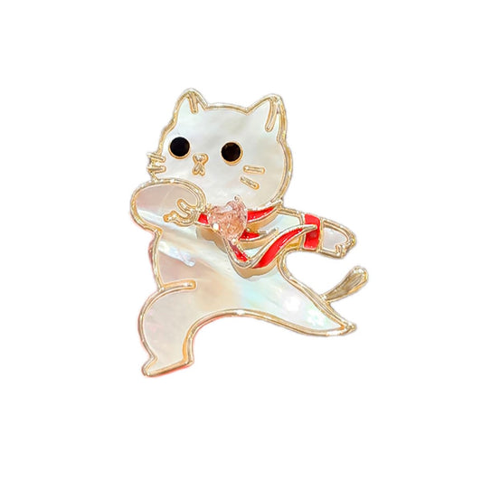 Cat Brooch for Women White Shell Cat Pin Animal Brooch Birthday Holiday Gift for Girlfriend Wife Mother