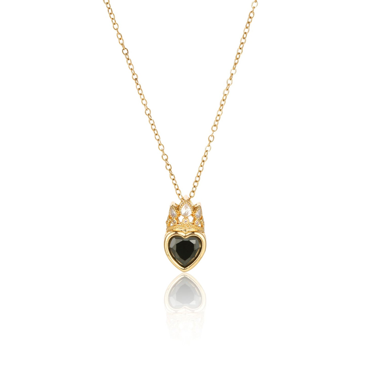crataly Crown Heart Necklace for Women-Gold Plated Black Jewelry Princess Necklace For Valentine's Day Christmas Mother's Day Birthday Gifts