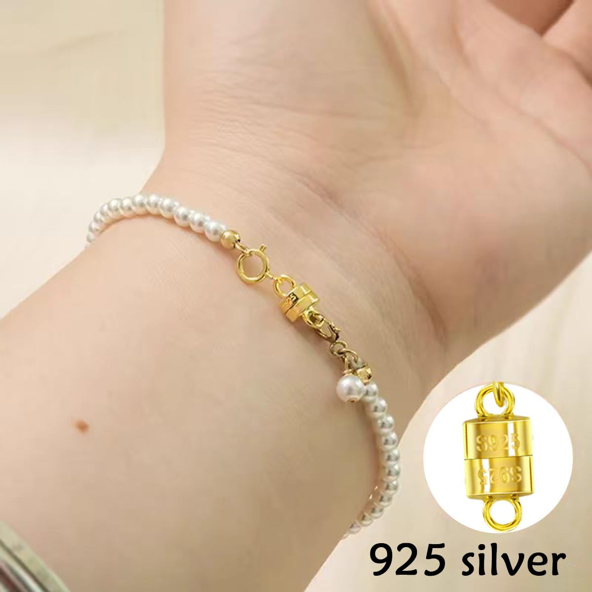 925 Silver Magnetic Necklace Clasps, Magnetic Necklace Clasps and Closures for Bracelet Necklace Extender (8pcs Silver)