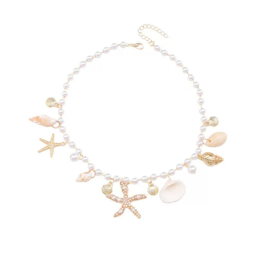 Snogisa Seashell Necklace for Women Adjustable seaside vacation necklace Summer Beach Necklace,Beach Vacation Essentials Halloween Costumes Ocean Jewelry Accessories for Women,Boho Hippie, Christmas Gift for Women (Little starfish)