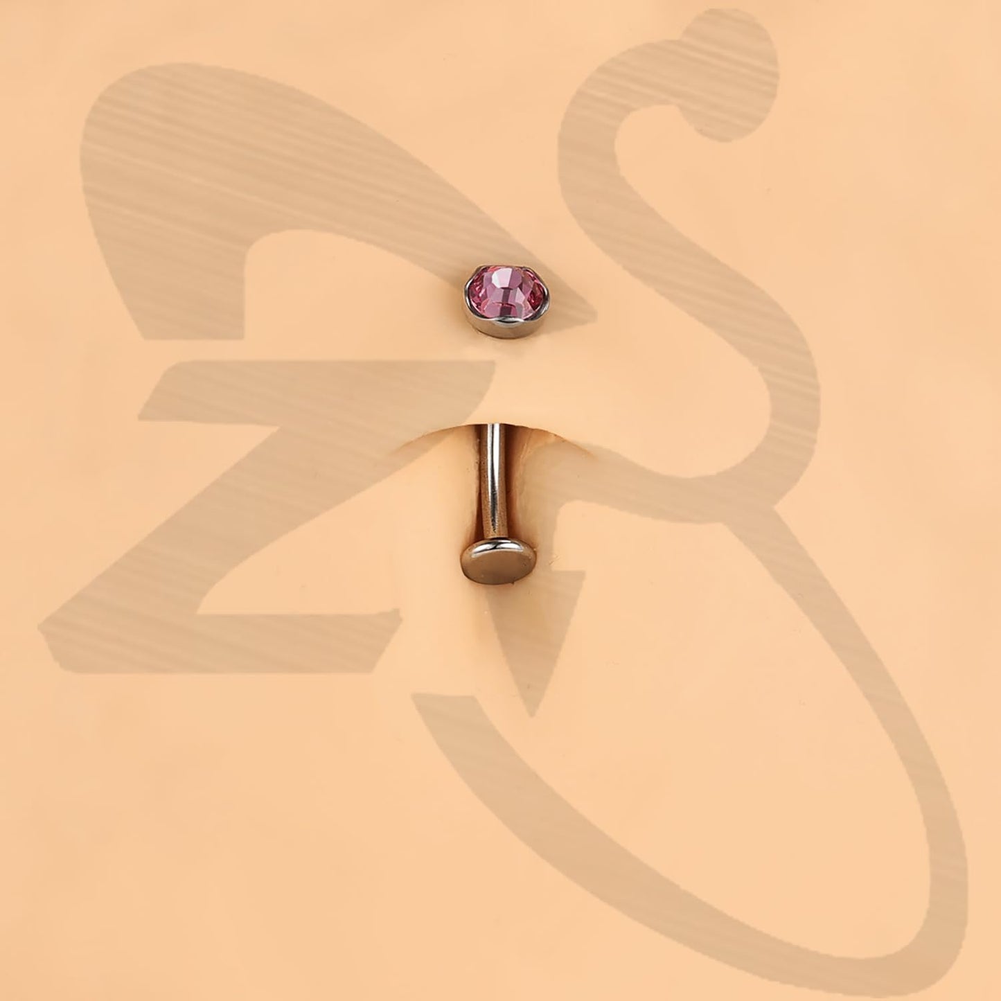 ZS ASTM F136 Titanium Belly Button Ring, 14G Cubic Zirconia Navel Jewelry, 6/8/10/12/14MM Internally Threaded Long Bar Navel Barbell Stud Flat Back Belly Piercing (Pink,L:14mm)