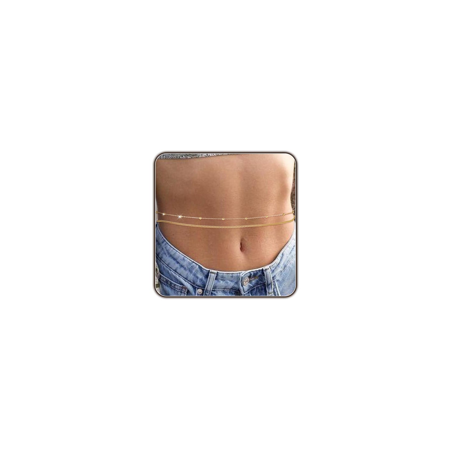 Gold Body Chain for Women Belly Waist Chain Sexy Bikini Beach Jewelry for Women Waterproof Cute Hips Stomach Beaded Cuban chain Belt Summer Vacation Accessories Gift For Her Bohemian Boho Jewelry