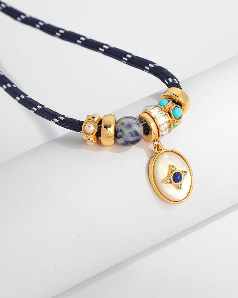 MYCUTEY Mother of Pearl Cord Pendant Necklace for Women Adjustable Statement Necklace with Natural Stone & Mother of Pearl Charm Trendy Rope Charm Necklaces Boho Jewelry Gifts