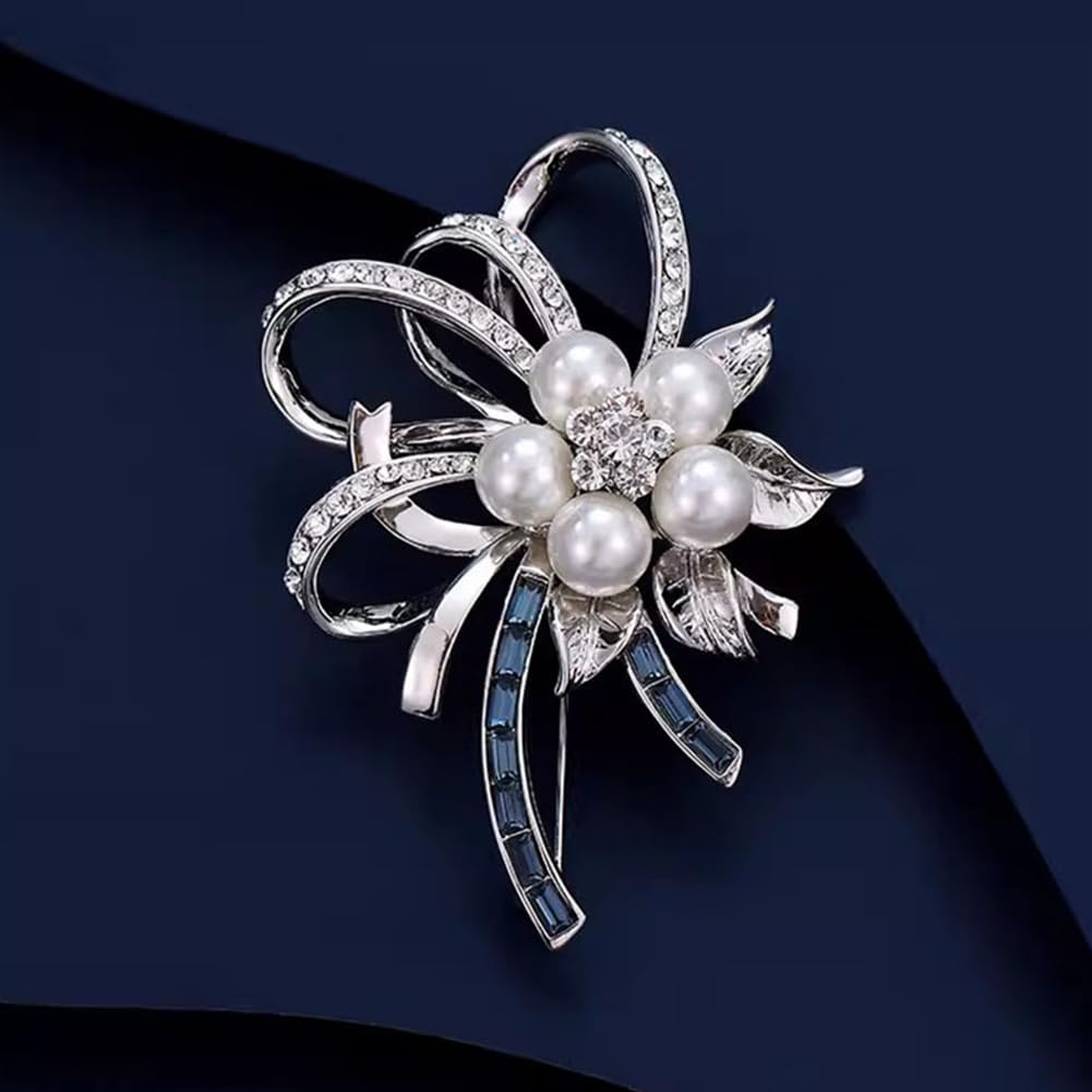 JKQBUX Chic Pearl Crystal Brooch Pins for Women Girls Fashion Shawl Pin Corsage Brooch Party Ceremony Accessories Dance Banquet Pins