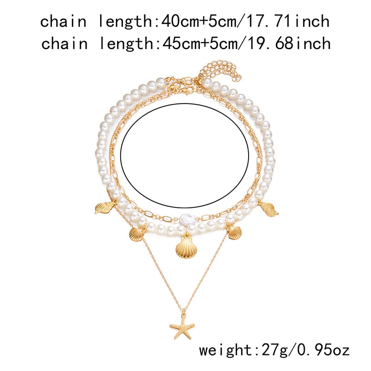 Boho Multi-layered Shell Starfish Necklace Layered Pearl Pendant Choker Necklace Fashionable Clavicle Chain Necklace Seaside Beach Vacation Jewelry for Women (Starfish2)