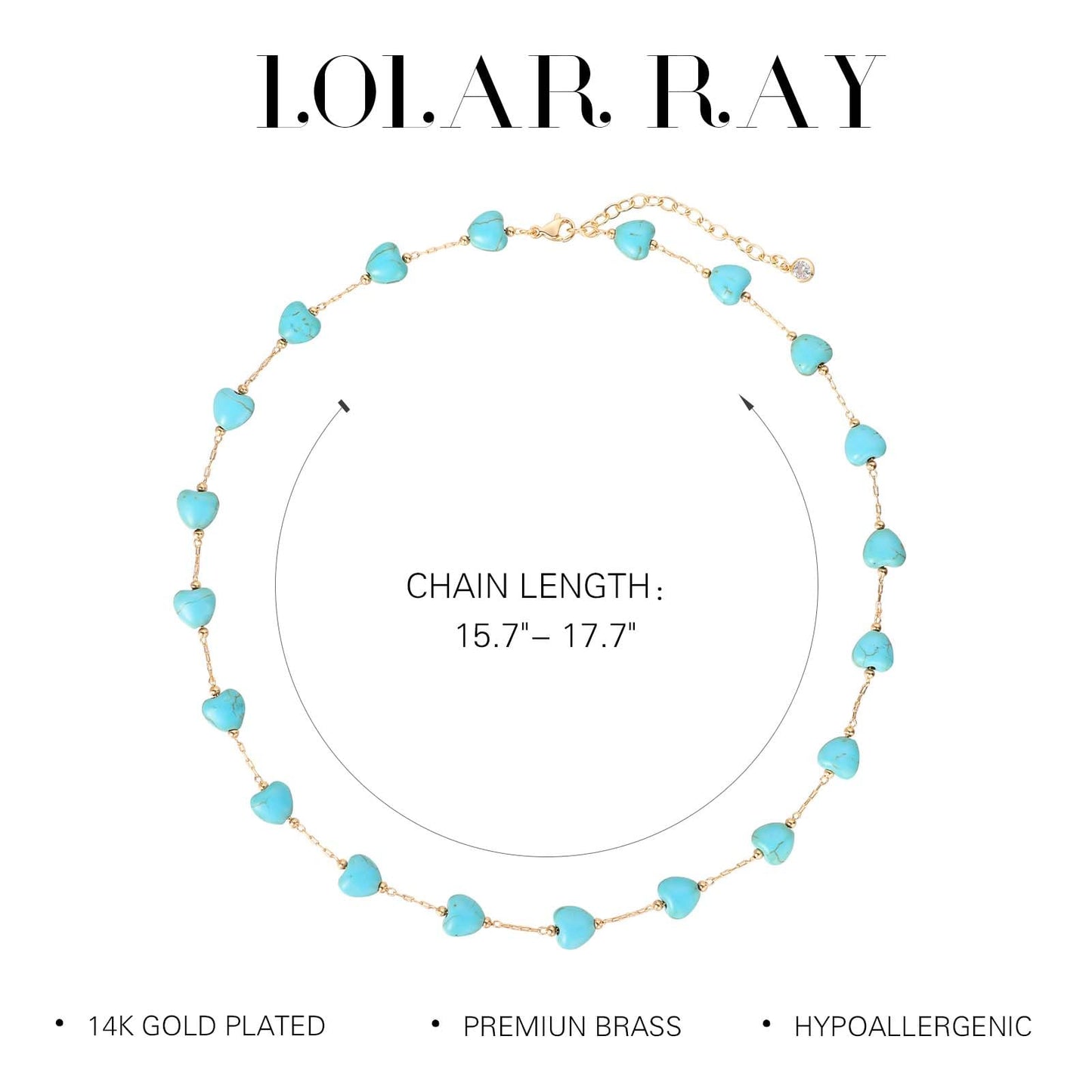 LOLAR RAY Turquoise Jewelry for Women - 14K Gold Plated Heart Boho Necklaces for Women Summer Beach Boho Choker Bead Gift