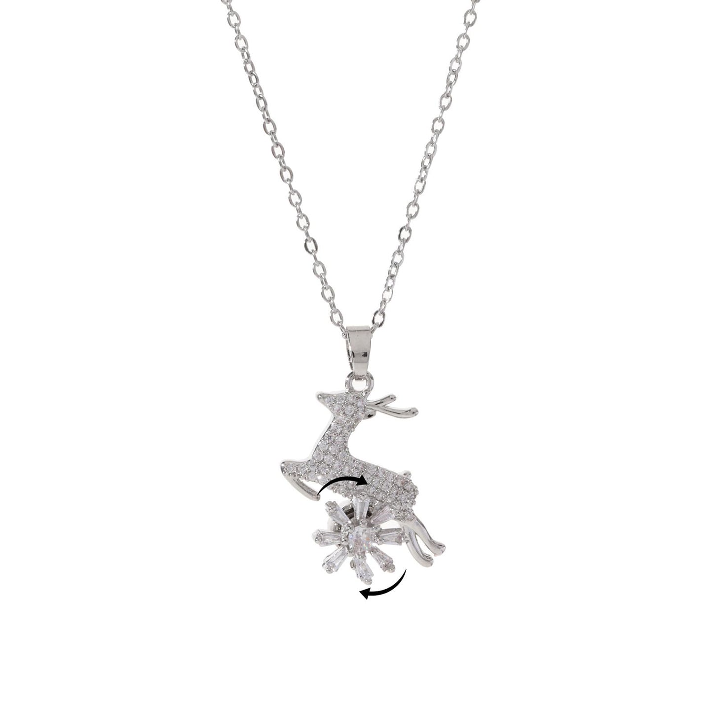 KONPJE Sunflower Fidget Necklace for Women Gold Moon Necklace Rotating Heart Necklaces Spinning Crystal Flower Anxiety Necklaces Crescent Moons Jewelry Accessories (Silver Deer)