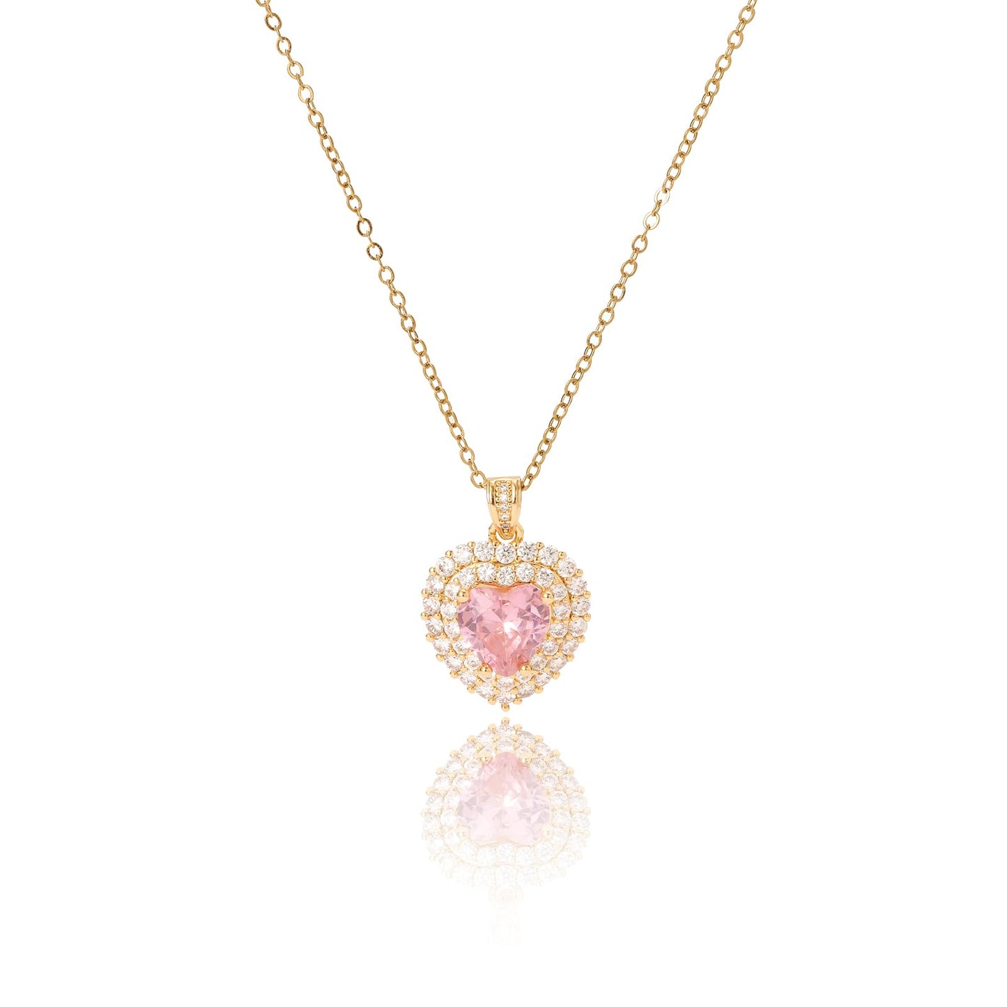 Pink Heart October Birthstone Rose Quartz Necklace for Women-Gold Plated Rose Quartz Jewelry Heart Pendant Necklace Waterproof Non Tarnish Baroque Maximalist Jewelry For Birthday Valentines Day Mother's Day Christmas Thanksgiving Gifts