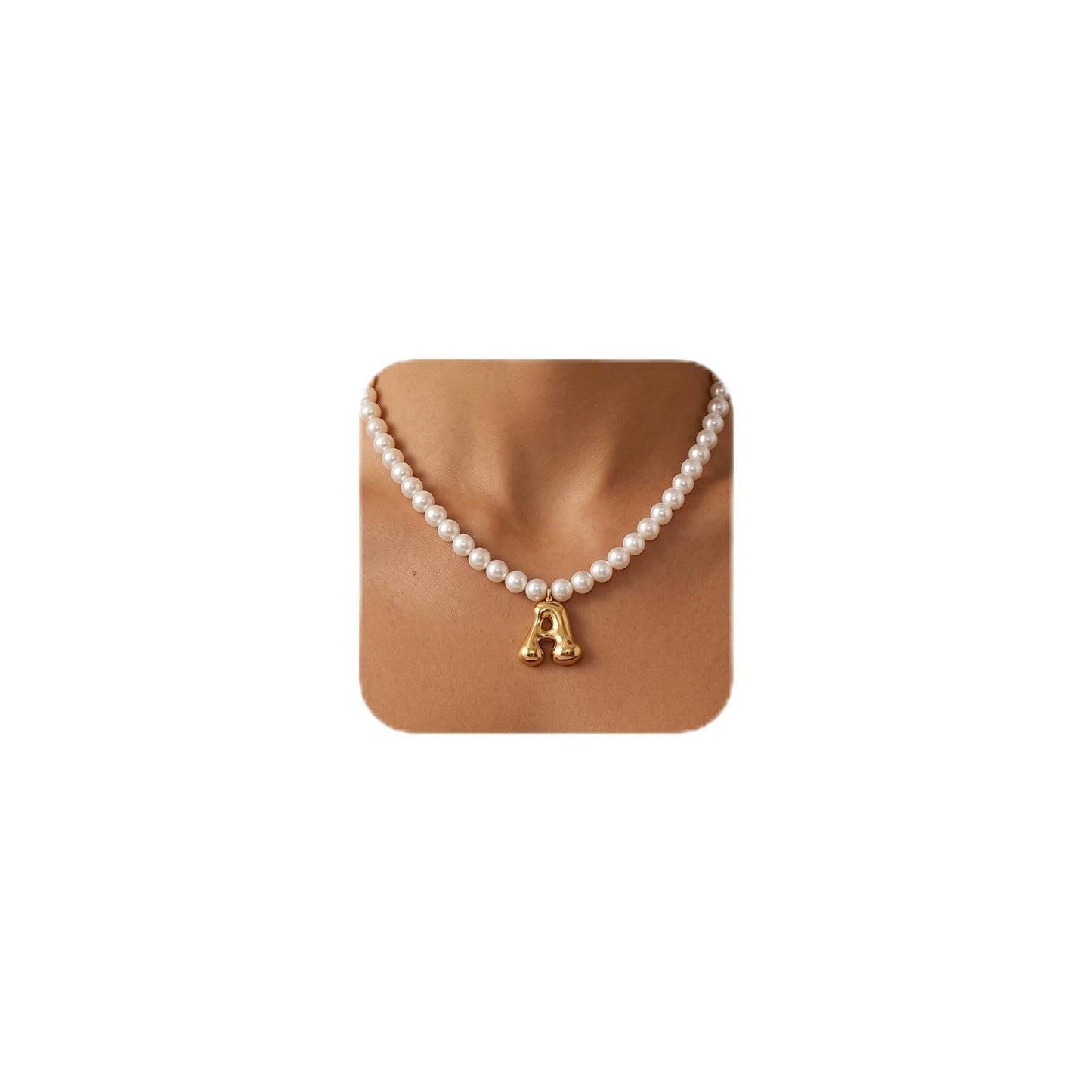 DoDoBeads Pearl Initial Necklace, 18K Gold Plated Stainless Steel Balloon Letter Pendant A, Non-Tarnish Waterproof Chunky Monogram Jewelry Gifts for Women Teens