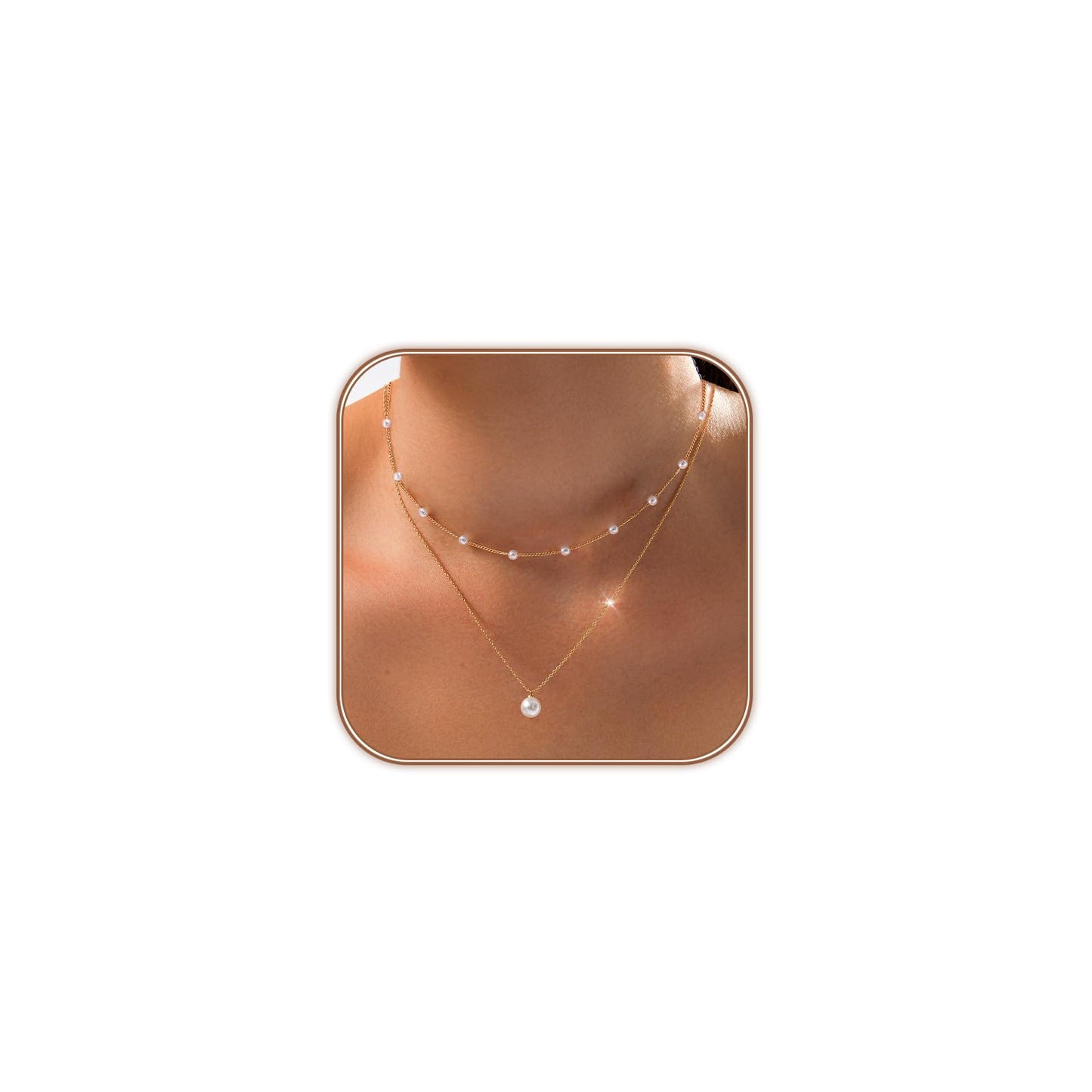 OGD Pearl Necklace for Women Layered Trendy 14K Gold Plated Dainty Pearl Pendant Choker Set Pearls Gold Necklace Stack Simple Cute Jewelry Gifts for Women