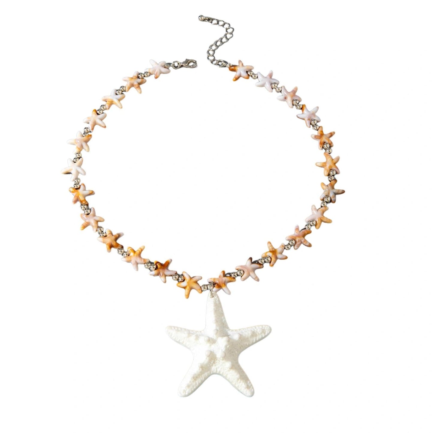 Boho Chunky Gold Starfish Necklace for Women,Trendy Large Baroque Faux Pearl Beaded Statement Pendant Necklace Jewerlry Accessories Gifts for Beach Holiday (White)