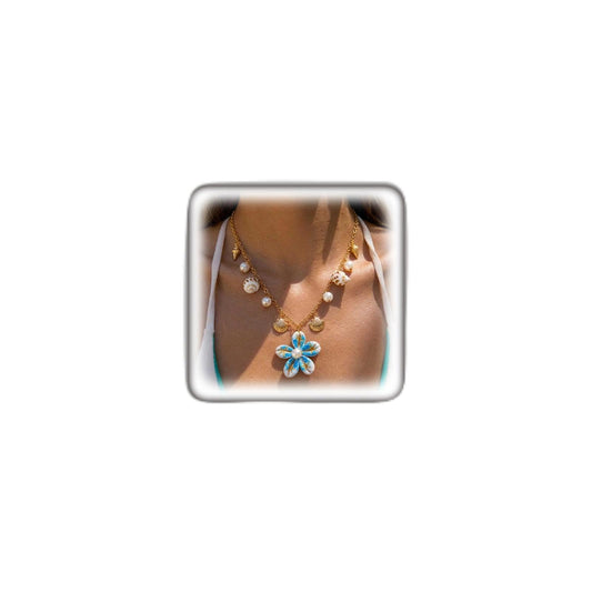 Gold Starfish Seashell Flower Charms Necklace for Women, Boho Adjustable Pearl Chain Choker Necklace Vintage Beachy Statement Jewelry Vacation Gifts (Blue)