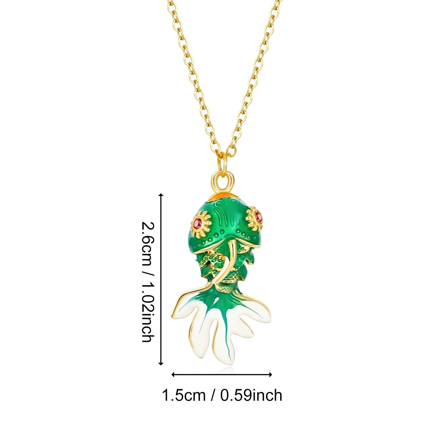 AUMRET Vintage Green Enamel Gold Fish Necklace For Women-Gold Plated Koi Fish Necklace With Ruby Eyes For Birthday Valentines Day Mother's Day Christmas Gifts