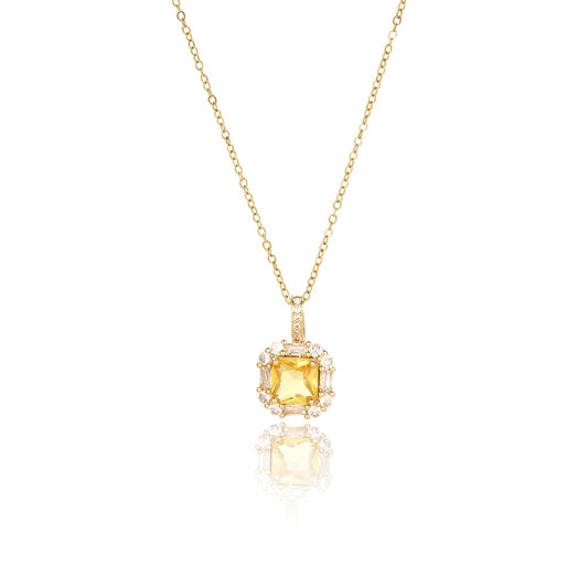 crataly Yellow Square Citrine Necklace for Women-Gold Plated November Birthstone Necklace For Valentine's Day Mother's Day Christmas Birthday Gifts