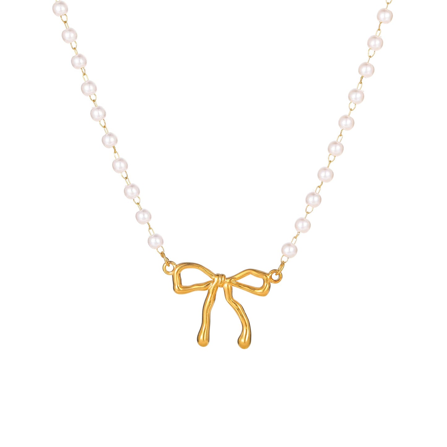 Jewigo Pearl Bow Necklaces for Women 18K Gold Plated Pearl Necklace Dainty Pearls Pendant Necklace Simple Small Pearls Bridesmaid Wedding Jewelry Gift