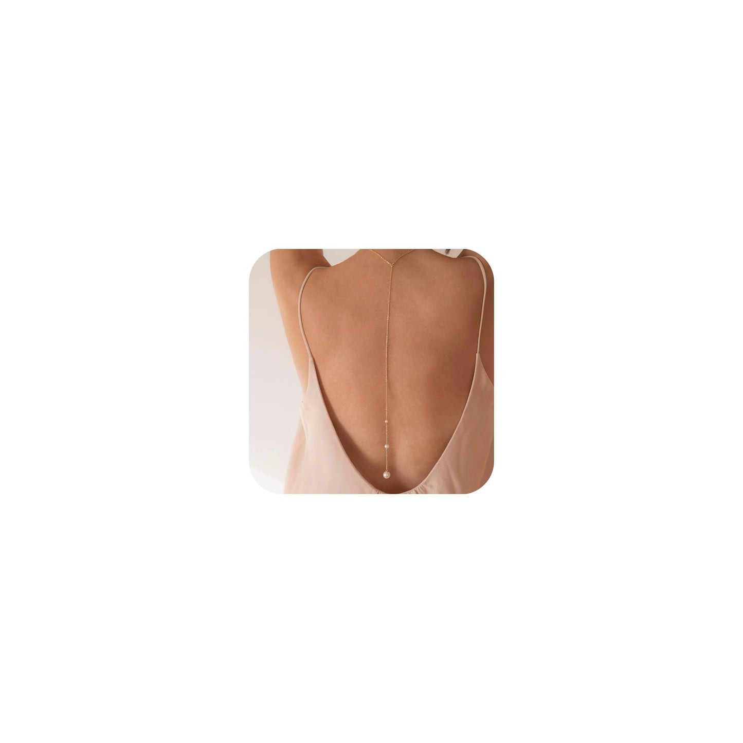 Longita Pearl Back Necklace Back Jewelry for Backless Dress Pearl Backdrop Necklace Long Body Chain for Backless Dress Sexy Dainty Elegant Body Chain Jewelry Women Prom Party Anniversary