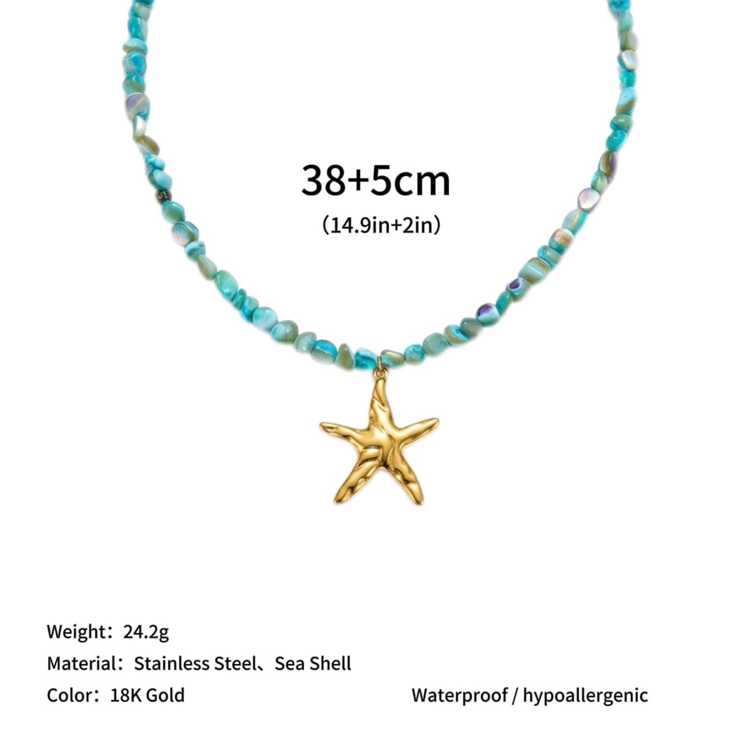 Zxcog Boho Shell Necklace for Women Gold Starfish Seashell Beaded Pendant Necklace Unique Pink Blue White Shell Necklaces Summer Trendy Beach Jewelry Gift (blue)