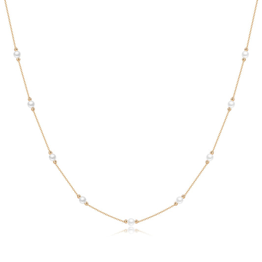 Caenyo Minimalist Beaded Pearl Necklace, Dainty Gold Choker for Women, Classic & Modern Jewelry for Wedding, Beach, Summer, Adjustable 14.5+2"