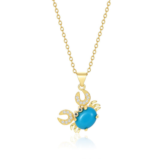 AUMRET Gold Plated CZ Turquoise Crab Necklace For Women-Blue Green Summer Necklace Beachy Jewelry for Valentines Day Mother's Day Christmas Birthday Gifts