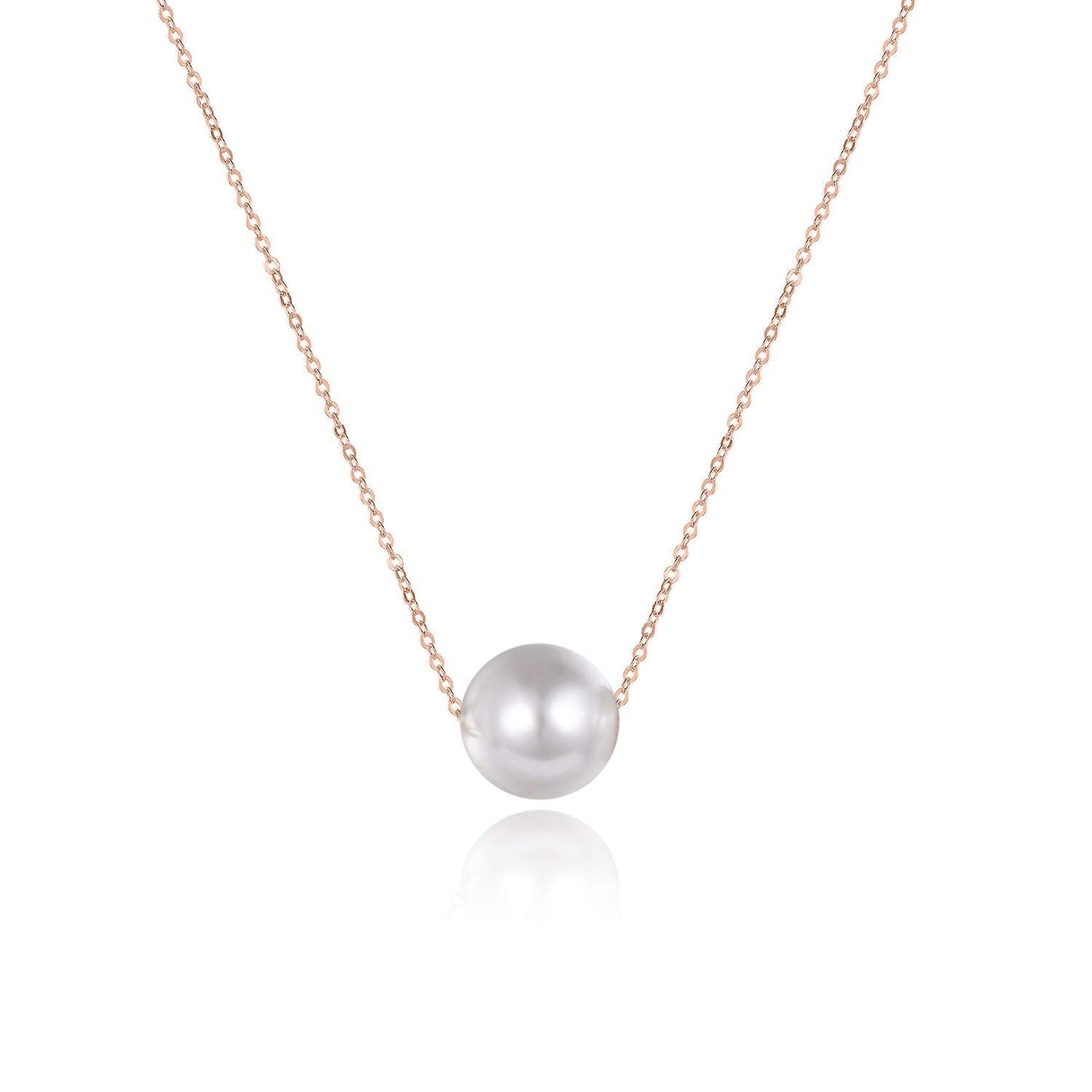 POPLYKE AAAA Single Pearl Choker Sterling Silver Necklace for Women 7-8mm Freshwater Cultured Pearls Wedding Bridesmaids Anniversary 14 16 18 inch (rose gold-single pearl necklace 16‘’)