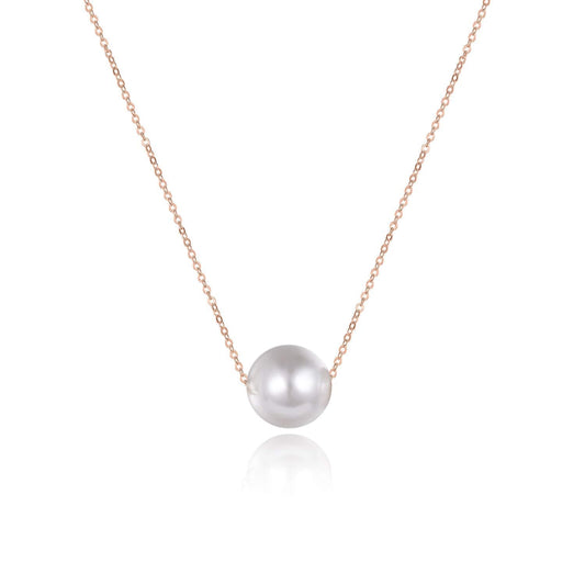 POPLYKE AAAA Single Pearl Choker Sterling Silver Necklace for Women 7-8mm Freshwater Cultured Pearls Wedding Bridesmaids Anniversary 14 16 18 inch (rose gold-single pearl necklace 16‘’)