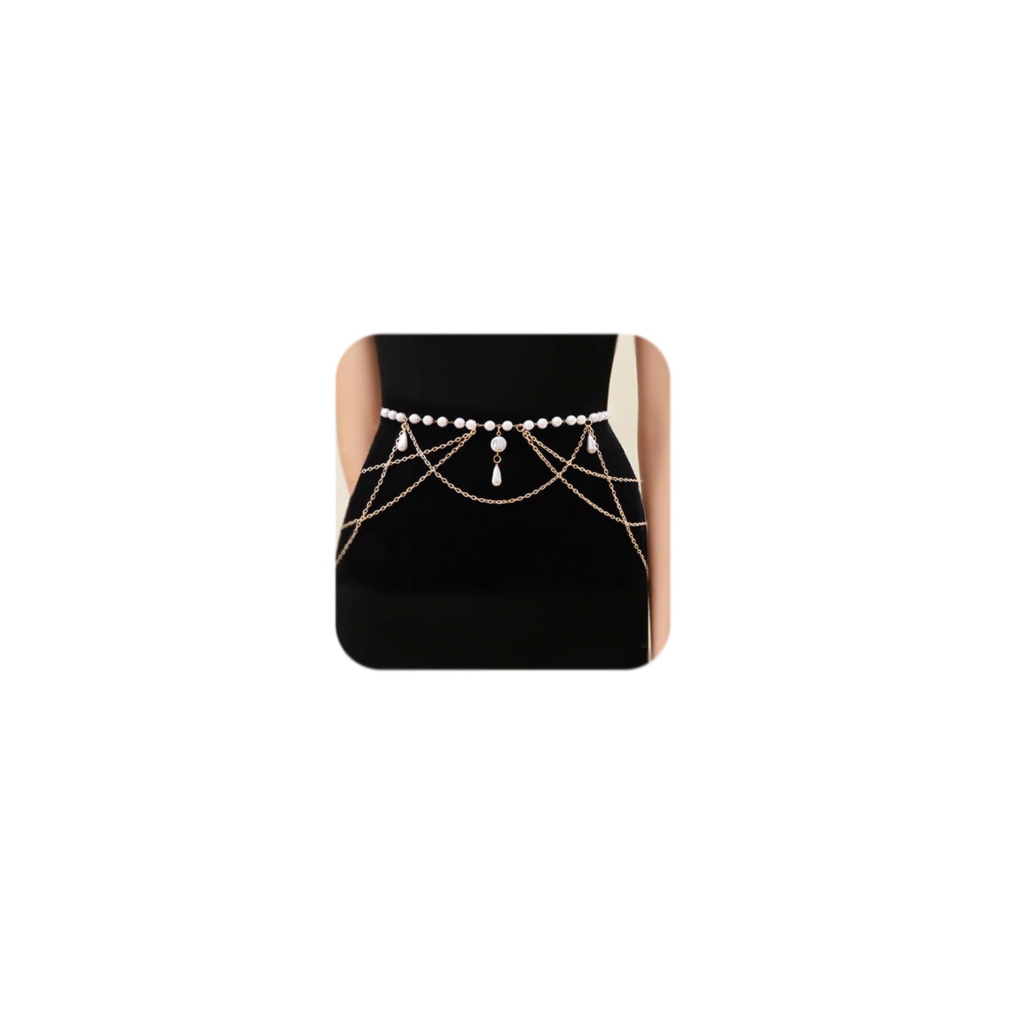 MODRSA Gold Belt Chain Belt for Women Fashion Plus Size Gold Pearl Waist Chains Metal Layered Belts Chains no Tarnish Trendy Belly Belts for Women Dress Pearl Waist Jewelry Dainty