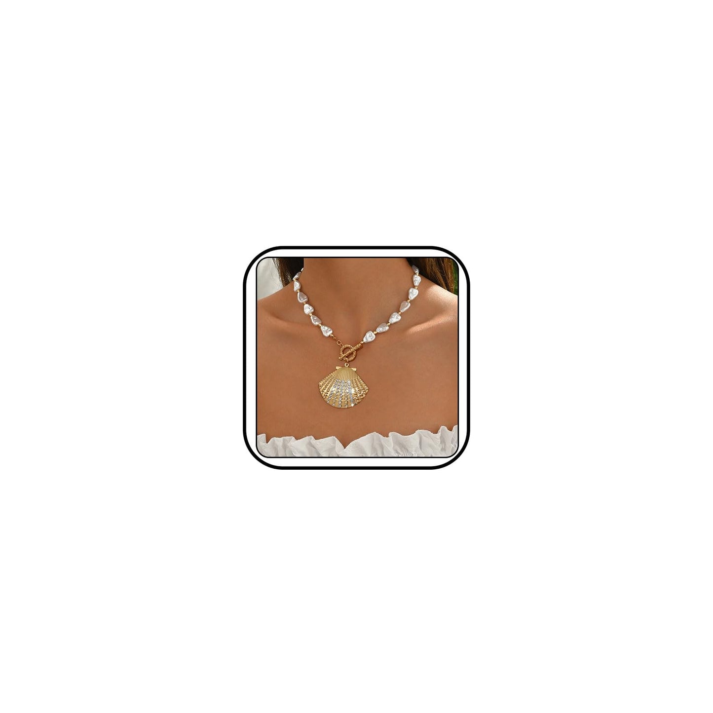 Chunky Gold Starfish Necklace for Women Big Gold Starfish Pendant Necklace Dainty Baroque Pearl Choker Necklaces Summer Beach Jewelry Gifts for Women (Shells)
