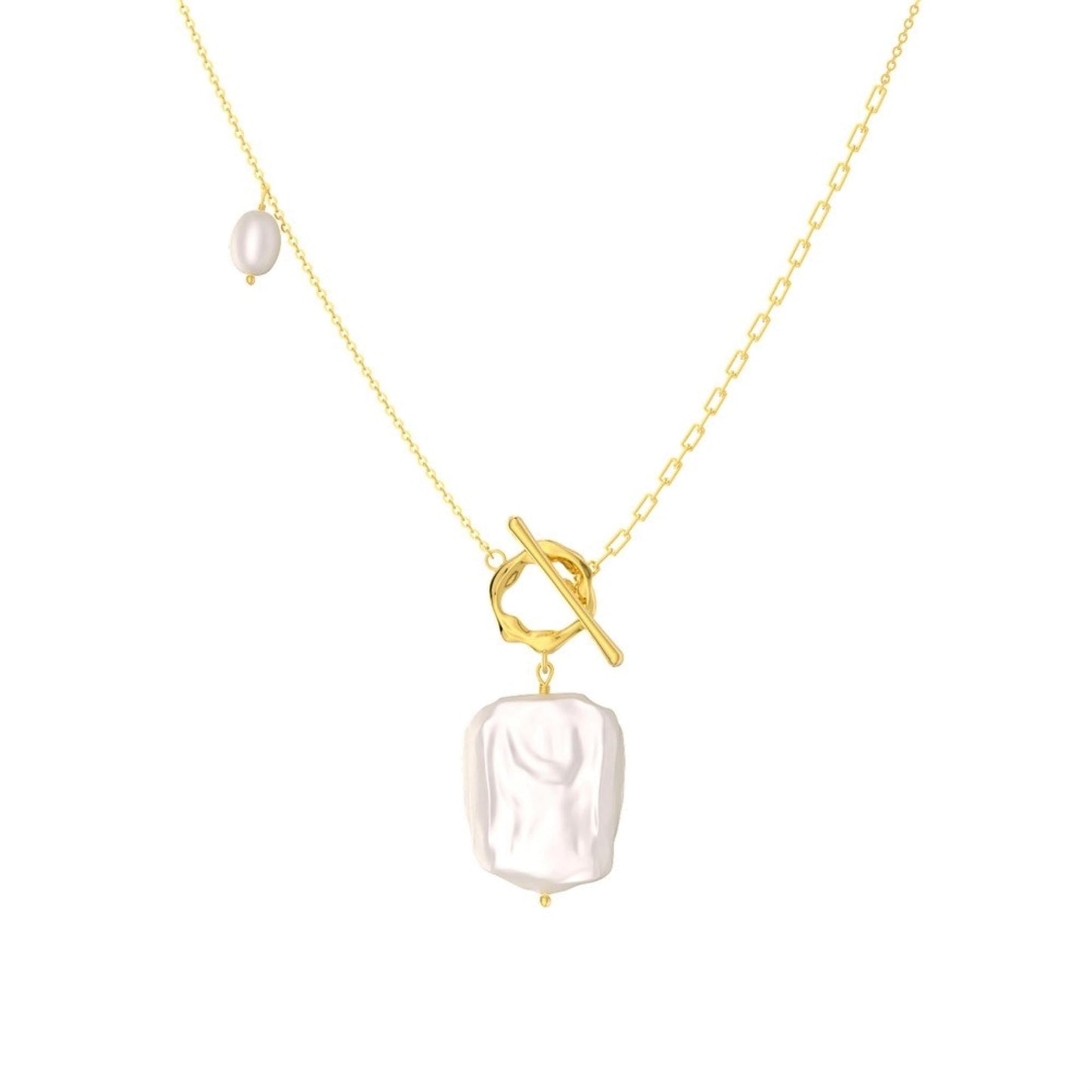 Bellitia Jewelry 925 Sterling Silver Freshwater Cultured Pearl Baroque Style OT Pendant Necklace Clavicle Necklace for Women