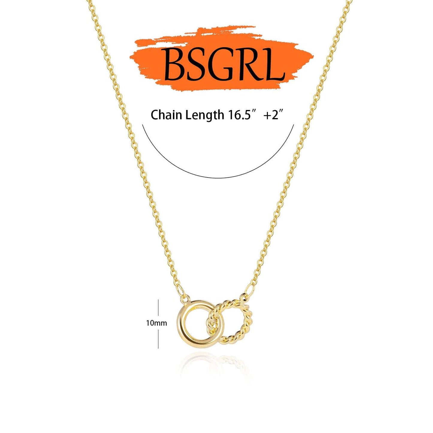 BSGRL Gold Necklace for Women-14K Gold Plated Hoop Pendant Dainty Gold Necklace 16.5”+2” ext