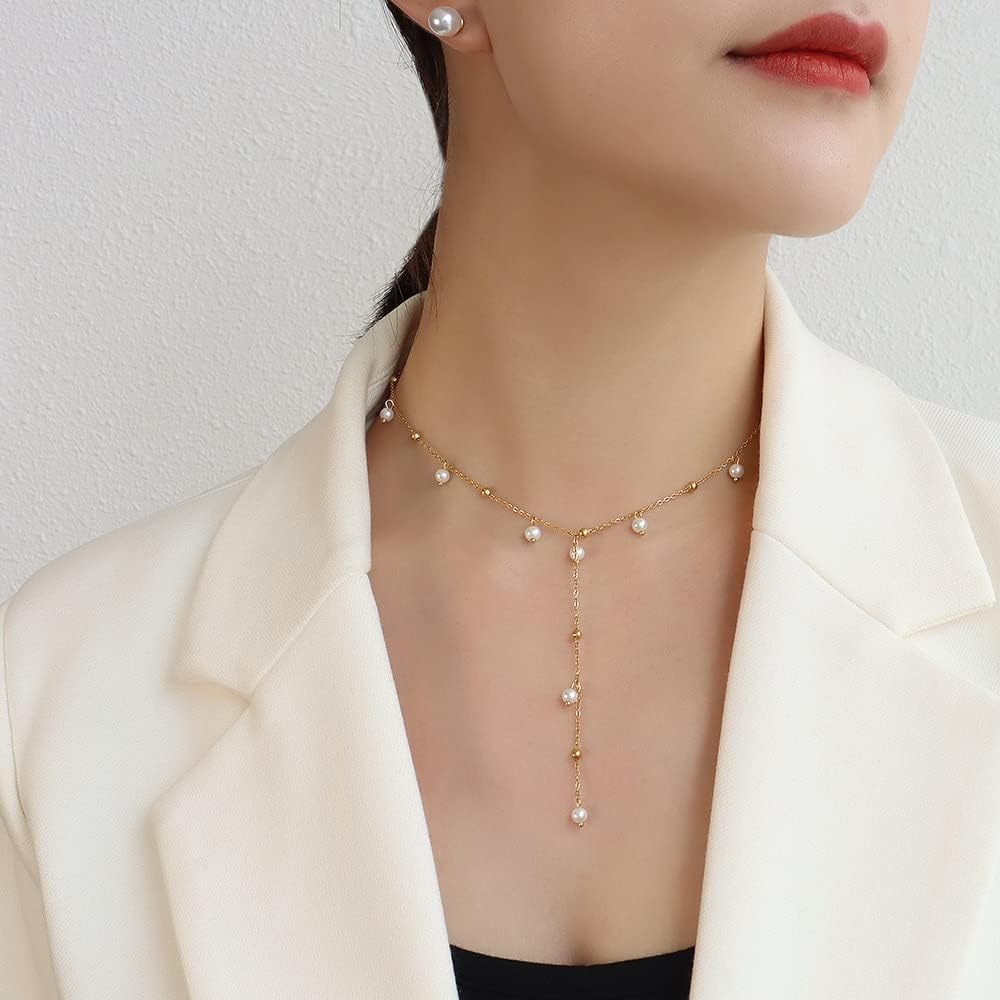 14K Gold Pearl Pendant Necklace, Freshwater Pearl Y-shaped Necklace, Women's Day, Birthday Gift for Wife, Girlfriend (style two, 14K)