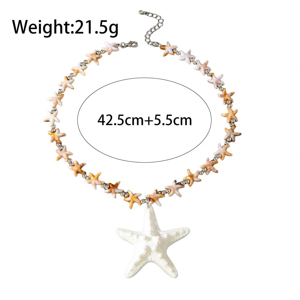 Boho Chunky Gold Starfish Necklace for Women,Trendy Large Baroque Faux Pearl Beaded Statement Pendant Necklace Jewerlry Accessories Gifts for Beach Holiday (White)