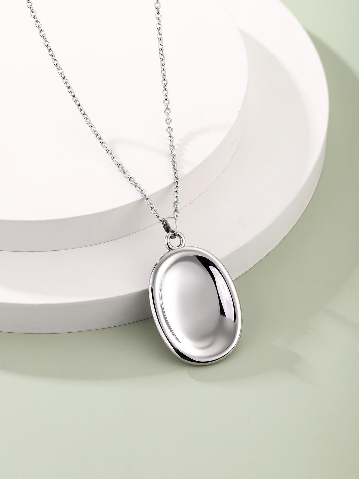 BOPREINA Stainless Steel Worry Stone Necklace for Women Anxiety Relief Fidget Jewelry Sliver Oval Peaceful Thumb Pendant Necklace Meditation Relaxation Stress Relief Pendant 30x46mm