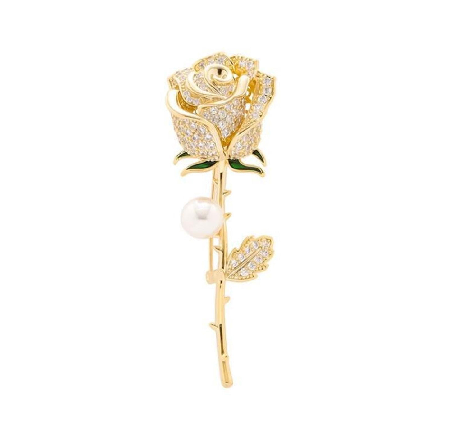 Rose Flower Brooch Elegant Red Rhinestone Crystal Rose Lapel Pin Dress Accessories Jewelry-gold B