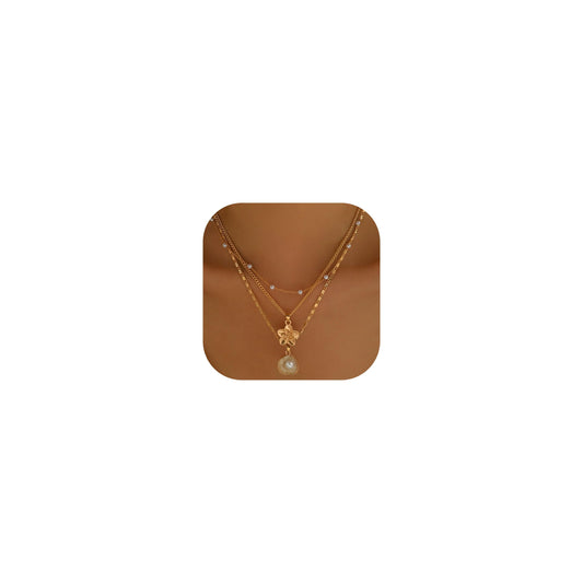 Gold Starfish Shell Necklace for Women Boho Layered Seashell Conch Shell Pearl Pendant Necklaces Set Bohemain Starfish Beach Necklaces Stack Beachy Summer Jewelry Outfits Accessories