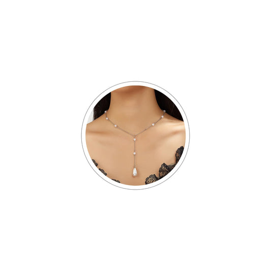 Pearl Necklace Gold Pearl Y Necklace Dainty Pearl Necklaces for Women Gold Beaded Necklaces Pearls Choker Chain Prom Wedding Bridal Bridesmaid Jewelry (Silver A)