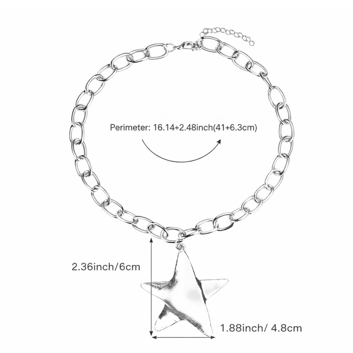 HIHETE Big Star Spiral Necklace Gothic Chunky Pentagram Vortex Pendent Choker, Starfish Seashell Pendant Necklace for Women, Trendy Vacation Star Jewelry Gift (Silver-A)