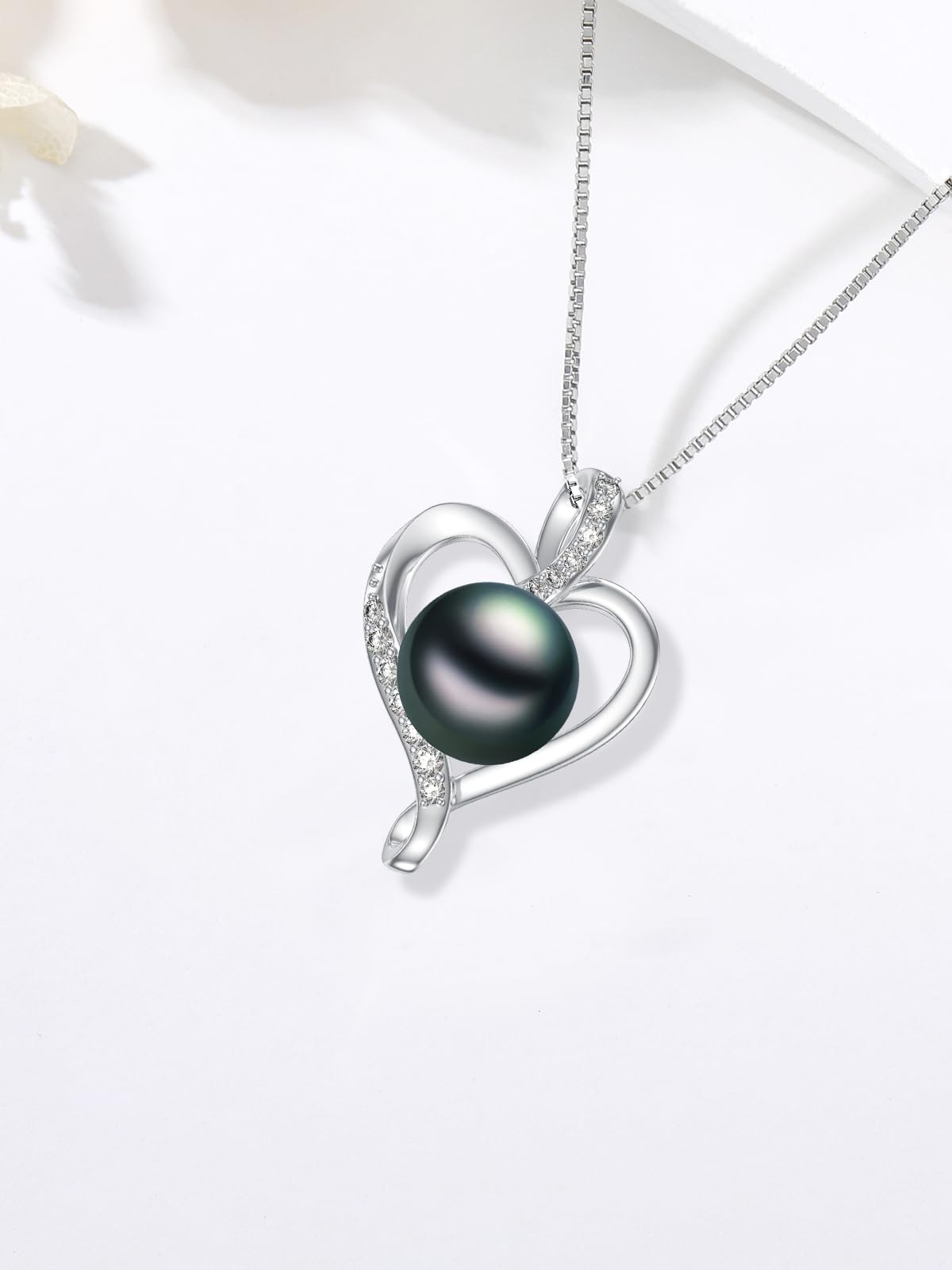 KANNSOAR 9MM Tahitian Black Pearl Heart Pendant Necklace Pearl Jewelry-Wedding Birthday Anniversary Valentines Day Christmas Mothers Day Gifts for Women Wife Mom Girlfriend Her