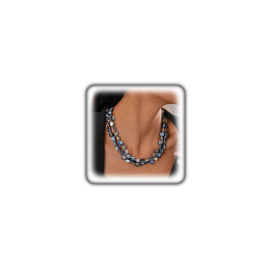 FUTIMELY Boho Double Layer Irregular Colorful Seashell Beaded Necklace for Women, Vintage Adjustable Geometric Choker Necklace Trendy Beach Vacation Jewelry Gifts (Blue)