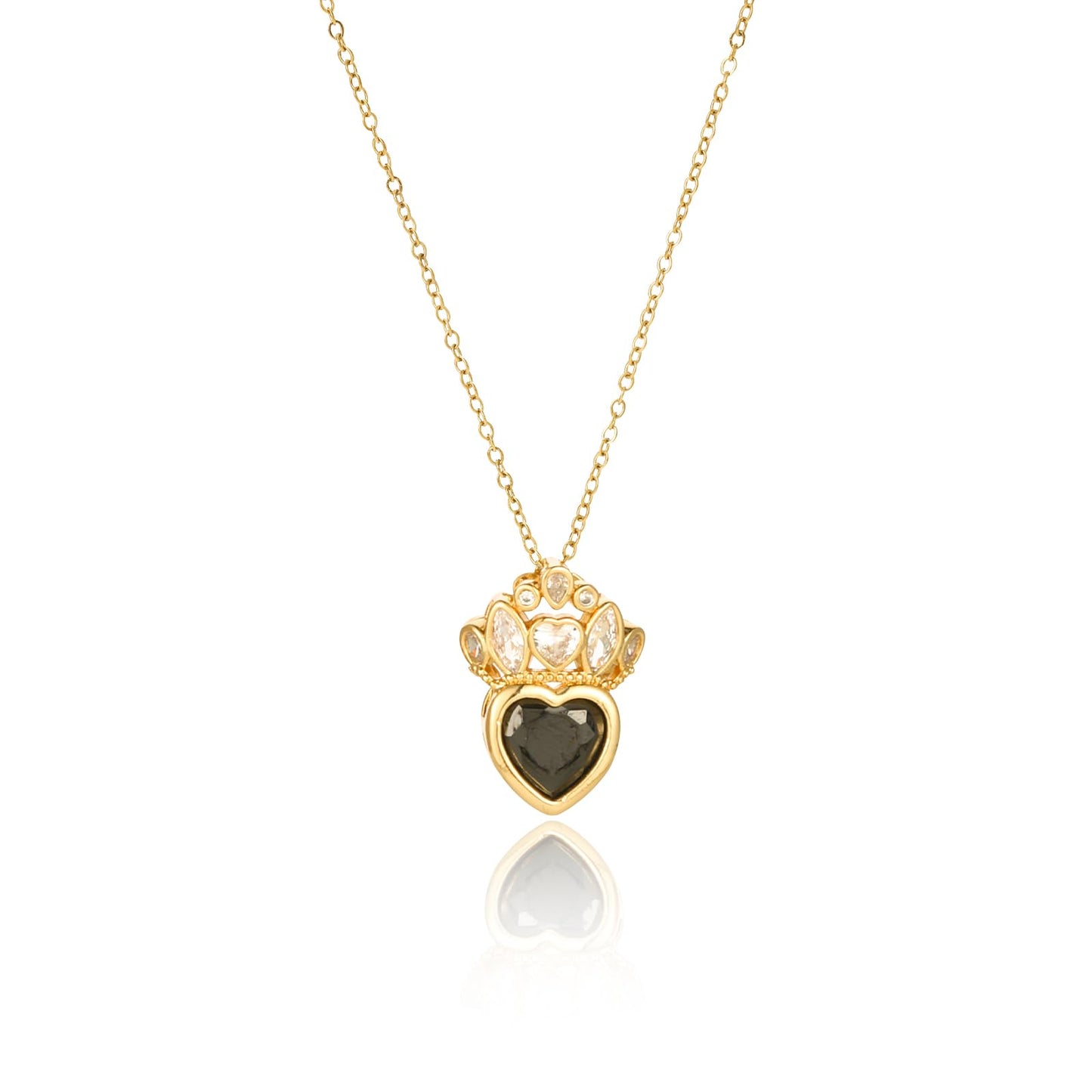 crataly Black Crown Heart Necklace for Women-Gold Plated Princess Necklace For Valentine's Day Mother's Day Christmas Birthday Gifts