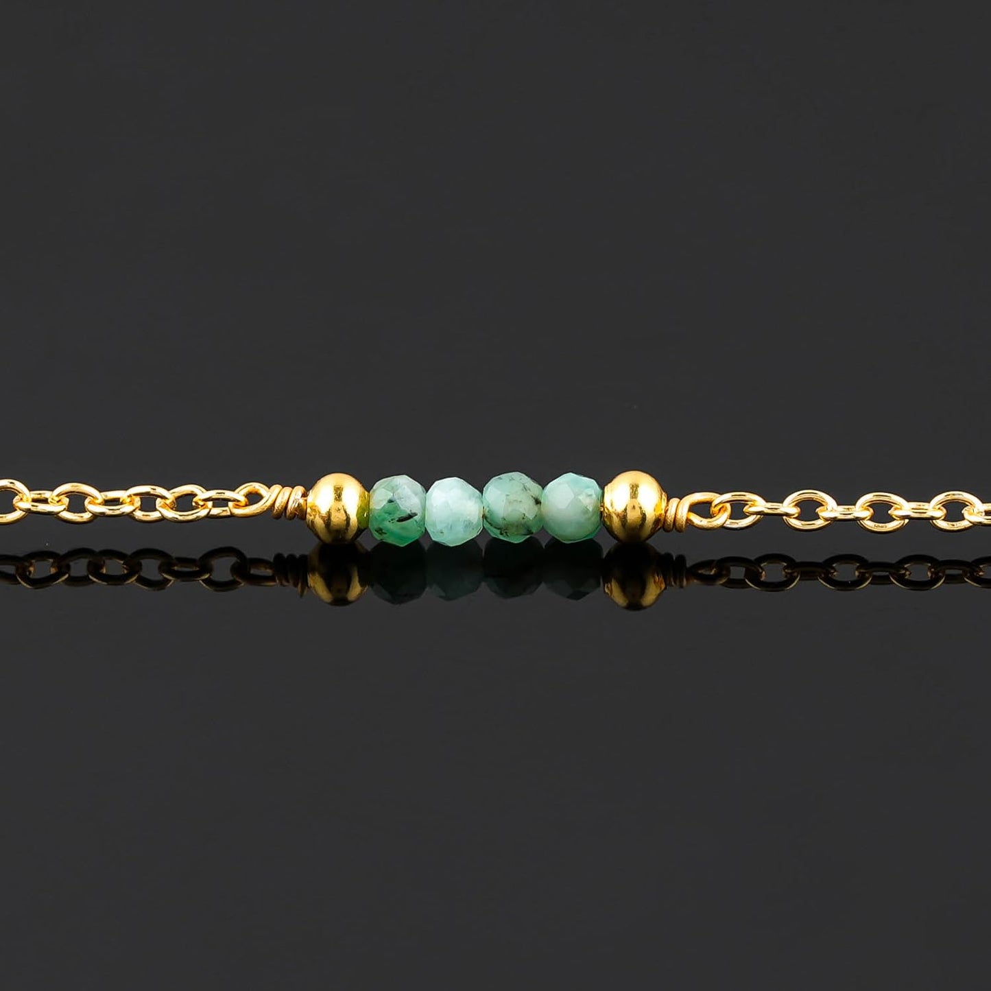 CRYSTALINES Natural Emerald Gemstone Beads, Handmade Station Dangle Star Charms Anklet, 14K Gold Plated, Adjustable Fashion Boho Jewelry for Women, Healing Crystals, Christmas Gift