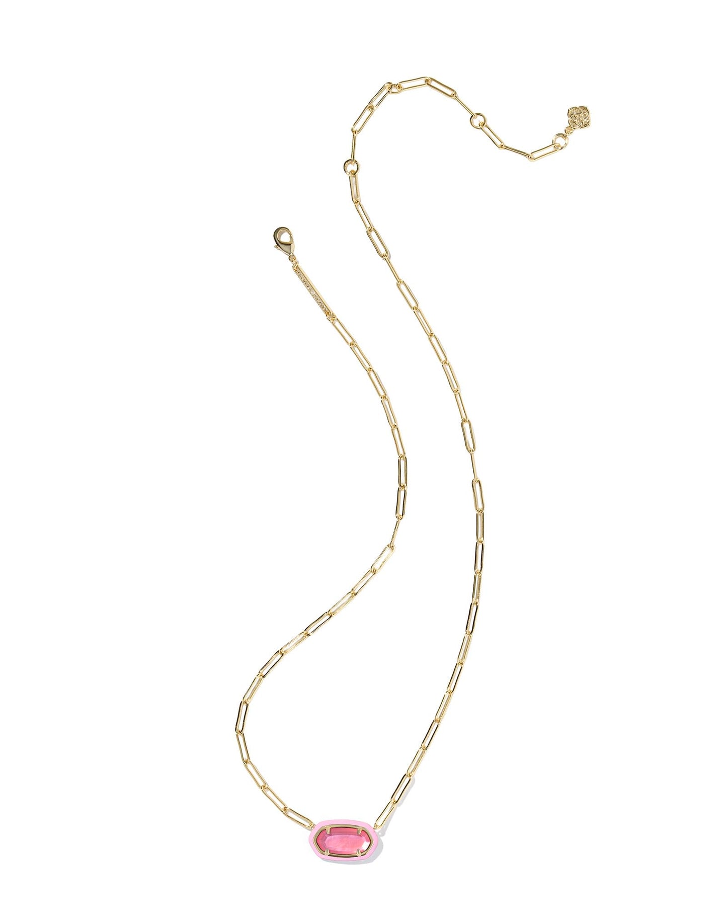 Kendra Scott Elisa Enamel Frame Paperclip Necklace, 14K Gold-Plated Brass, Fashion Jewelry for Women, Bright Pink Illusion