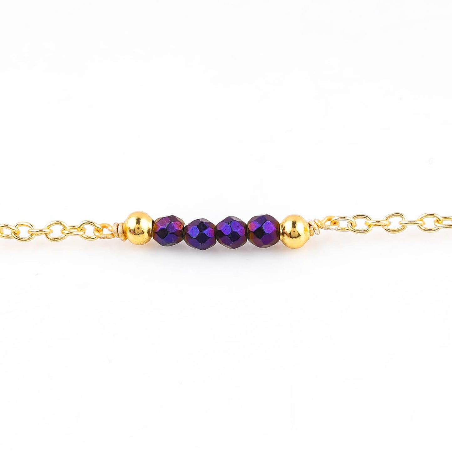 CRYSTALINES Natural Purple Hametite Gemstone Beads, Handmade Station Dangle Star Charms Anklet, 14K Gold Plated, Adjustable Fashion Boho Jewelry for Women, Healing Crystals, Christmas Gift