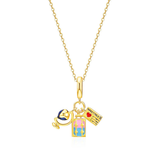crataly Mini Enamel Travel Combination Necklace For Women-Gold Plated Globe Luggage Boarding Pass Necklace For Valentines Day Mother's Day Christmas Birthday Gifts