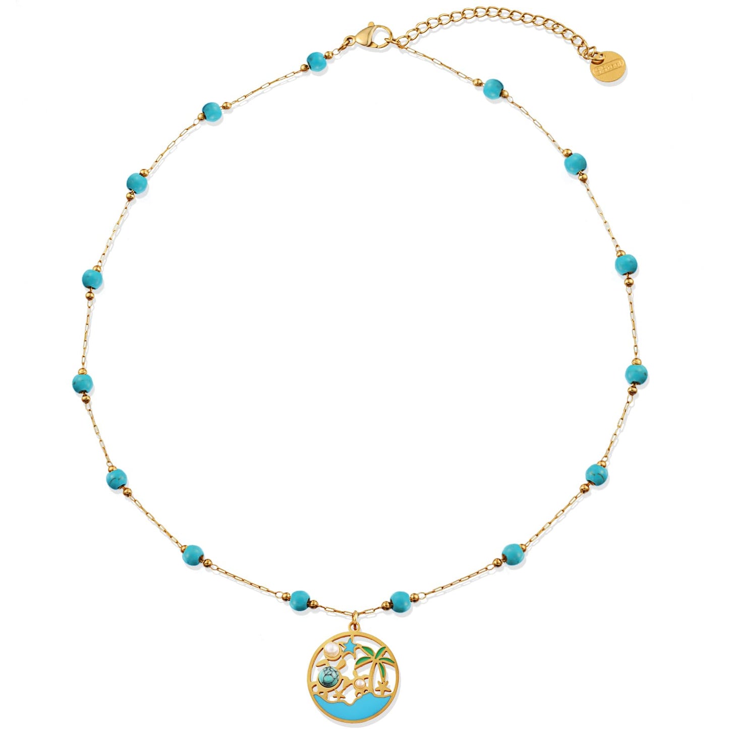 LCTrusttmor Gahna Turquoise Necklace for Women, 18K Gold Plated Sea Turtles Pendant with Adjustable Choker Boho Necklaces for Women, Summer Beach Jewelry Gifts
